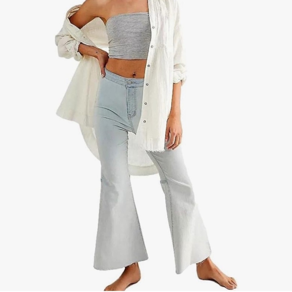 Free People Light Gray Flare Jeans